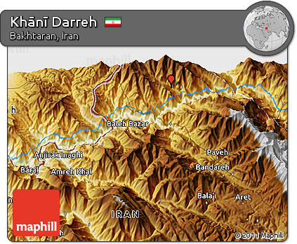 Physical 3D Map of Khānī Darreh
