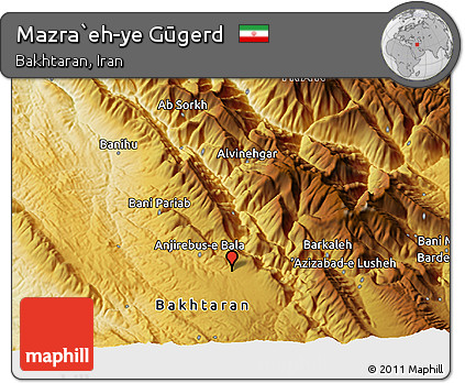 Physical 3D Map of Mazra`eh-ye Gūgerd