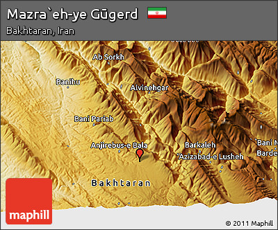 Physical 3D Map of Mazra`eh-ye Gūgerd