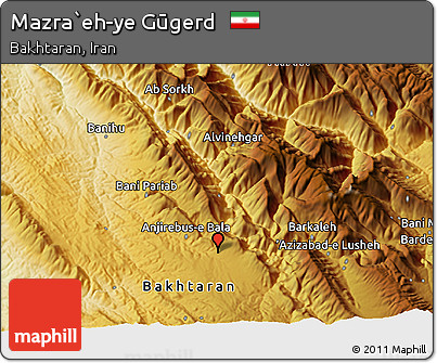 Physical 3D Map of Mazra`eh-ye Gūgerd