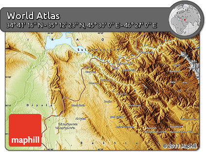 Physical Map of the Area around 34° 56' 49" N, 45° 58' 30" E