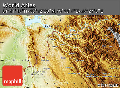 Physical Map of the Area around 34° 56' 49" N, 45° 58' 30" E