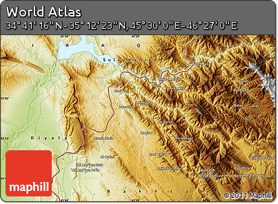Physical Map of the Area around 34° 56' 49" N, 45° 58' 30" E