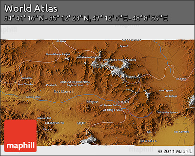 Physical 3D Map of the Area around 34° 56' 49" N, 47° 40' 29" E
