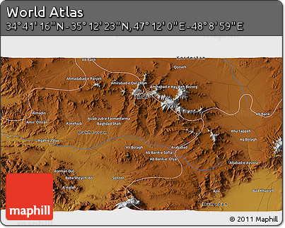 Physical 3D Map of the Area around 34° 56' 49" N, 47° 40' 29" E