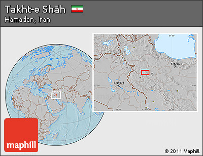 Gray Location Map of Takht-e Shāh, hill shading