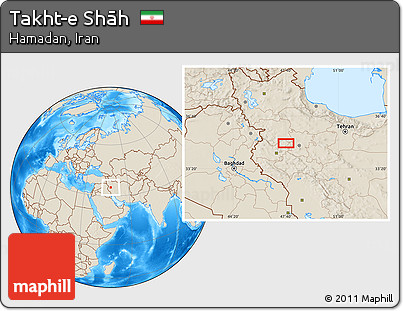 Shaded Relief Location Map of Takht-e Shāh