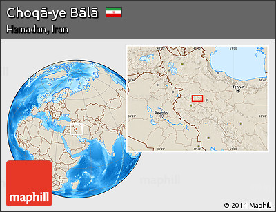 Shaded Relief Location Map of Choqā-ye Bālā