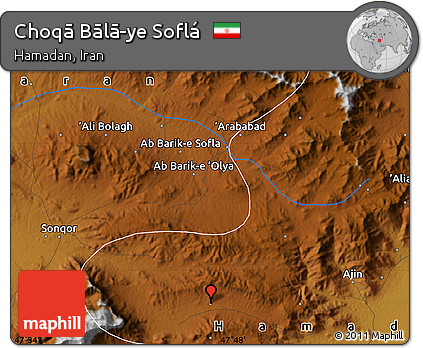 Physical Map of Choqā Bālā-ye Soflá
