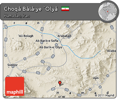 Shaded Relief Map of Choqā Bālā-ye `Olyā