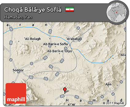 Shaded Relief Map of Choqā Bālā-ye Soflá