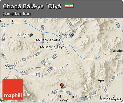 Shaded Relief Map of Choqā Bālā-ye `Olyā