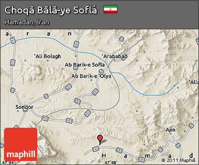 Shaded Relief Map of Choqā Bālā-ye Soflá