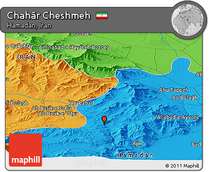 Political Panoramic Map of Chahār Cheshmeh