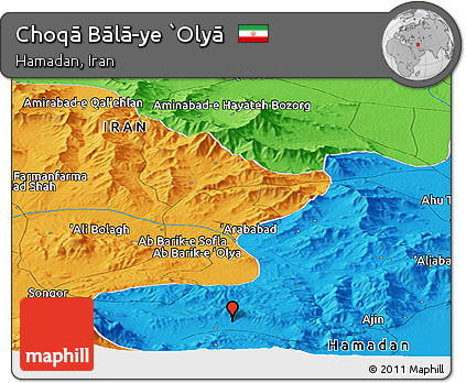 Political Panoramic Map of Choqā Bālā-ye `Olyā