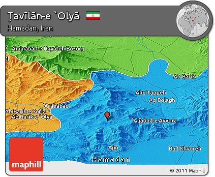 Political Panoramic Map of Ţavīlān-e `Olyā