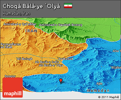Political Panoramic Map of Choqā Bālā-ye `Olyā