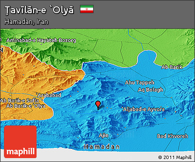 Political Panoramic Map of Ţavīlān-e `Olyā