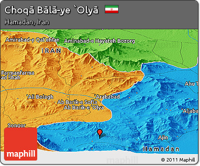 Political Panoramic Map of Choqā Bālā-ye `Olyā