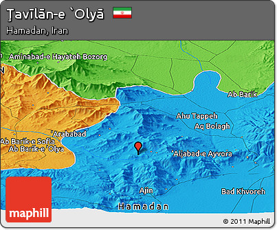 Political Panoramic Map of Ţavīlān-e `Olyā
