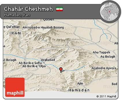Shaded Relief Panoramic Map of Chahār Cheshmeh