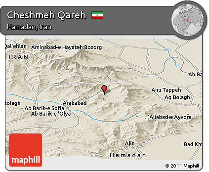Shaded Relief Panoramic Map of Cheshmeh Qareh