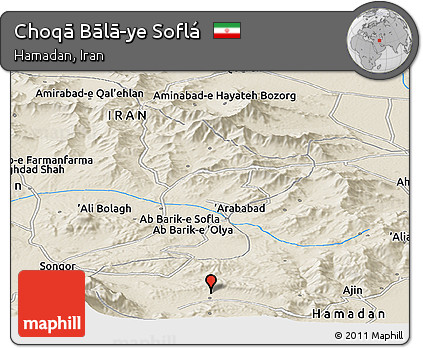 Shaded Relief Panoramic Map of Choqā Bālā-ye Soflá