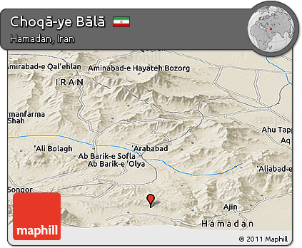 Shaded Relief Panoramic Map of Choqā-ye Bālā