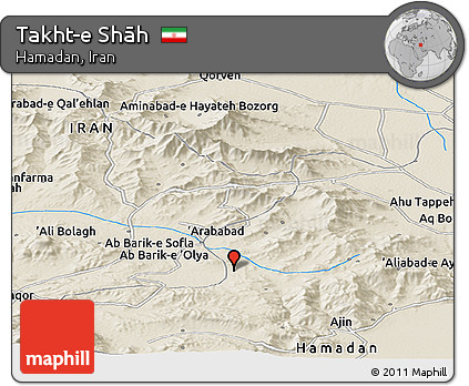 Shaded Relief Panoramic Map of Takht-e Shāh