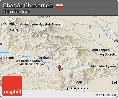 Shaded Relief Panoramic Map of Chahār Cheshmeh