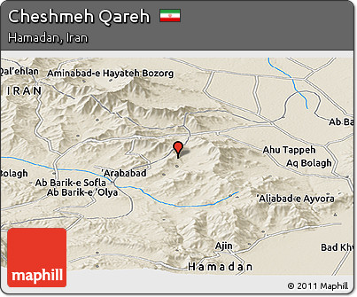 Shaded Relief Panoramic Map of Cheshmeh Qareh