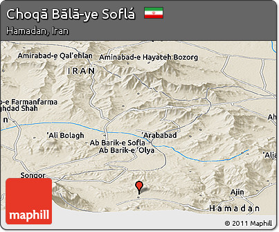 Shaded Relief Panoramic Map of Choqā Bālā-ye Soflá