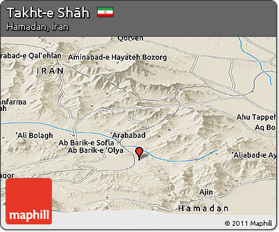 Shaded Relief Panoramic Map of Takht-e Shāh