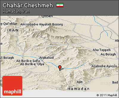 Shaded Relief Panoramic Map of Chahār Cheshmeh