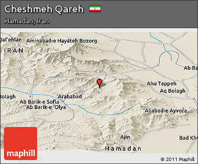 Shaded Relief Panoramic Map of Cheshmeh Qareh