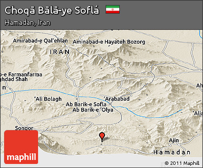 Shaded Relief Panoramic Map of Choqā Bālā-ye Soflá