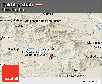 Shaded Relief Panoramic Map of Takht-e Shāh