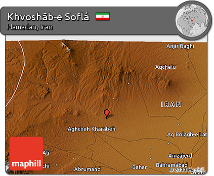 Physical 3D Map of Khvoshāb-e Soflá