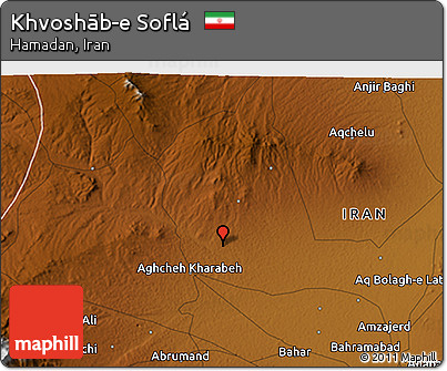 Physical 3D Map of Khvoshāb-e Soflá