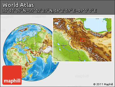 Physical Location Map of the Area around 34° 56' 49" N, 48° 31' 29" E