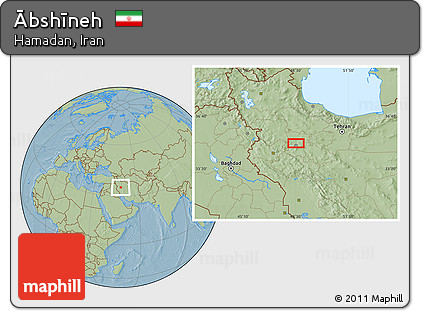 Savanna Style Location Map of Ābshīneh, hill shading