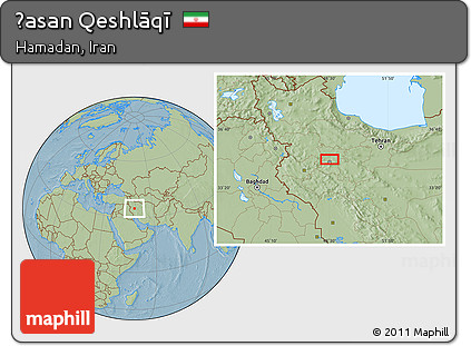 Savanna Style Location Map of Ḩasan Qeshlāqī, hill shading