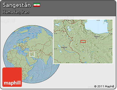 Savanna Style Location Map of Sangestān, hill shading