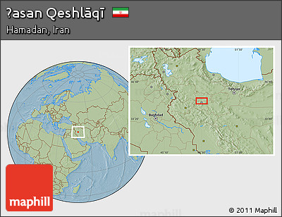 Savanna Style Location Map of Ḩasan Qeshlāqī, hill shading