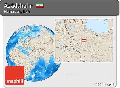 Shaded Relief Location Map of Āzādshahr