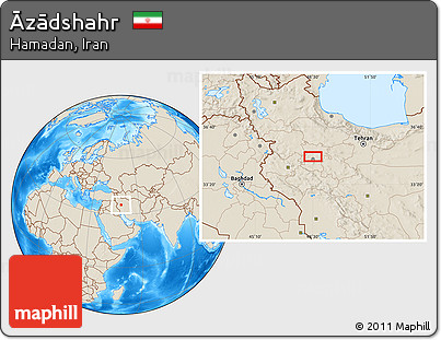 Shaded Relief Location Map of Āzādshahr