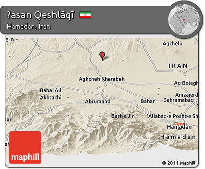 Shaded Relief Panoramic Map of Ḩasan Qeshlāqī