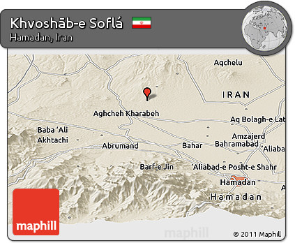 Shaded Relief Panoramic Map of Khvoshāb-e Soflá