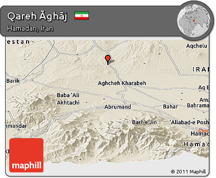Shaded Relief Panoramic Map of Qareh Āghāj