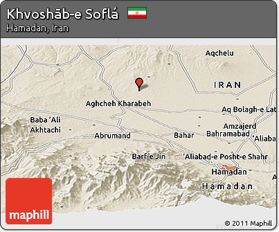 Shaded Relief Panoramic Map of Khvoshāb-e Soflá